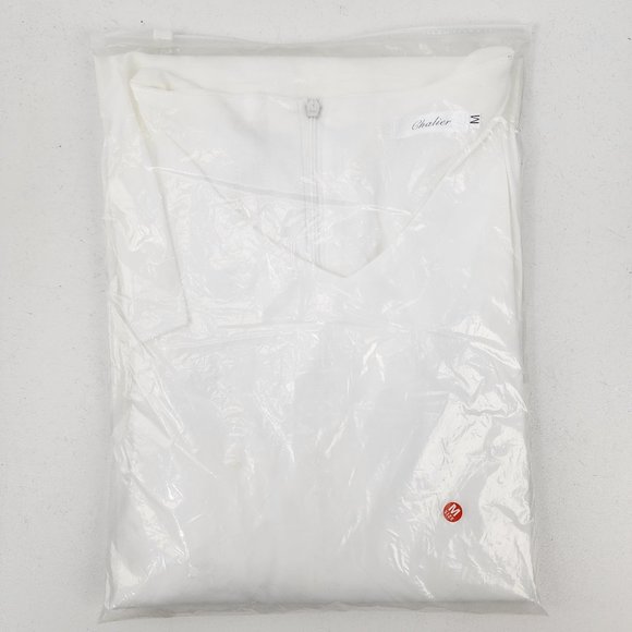 New Chalier Womens Medium White Ruffle Sleeve Shift Dress V-Neck Chiffon Poly - Picture 15 of 15